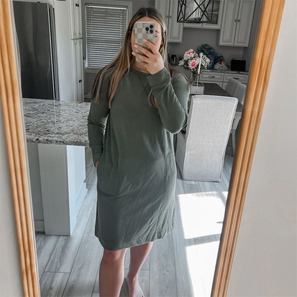 J. Jill Olive Green Long Sleeve Pocket Shift Dress